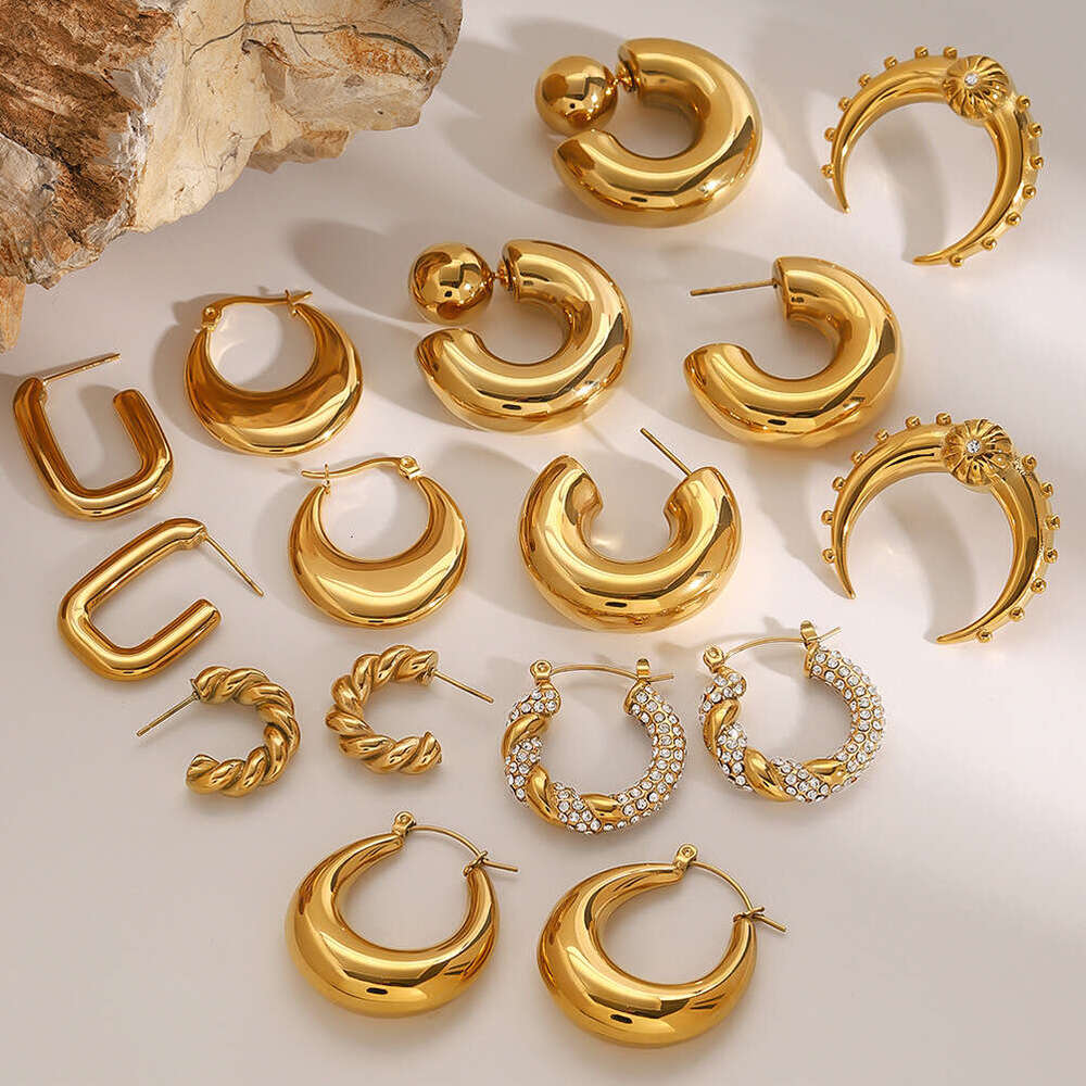 DHpet 2025 Stylish European American Stainless Double - C Earrings with Zirconia, Geometric Titanium Steel Studs H260202