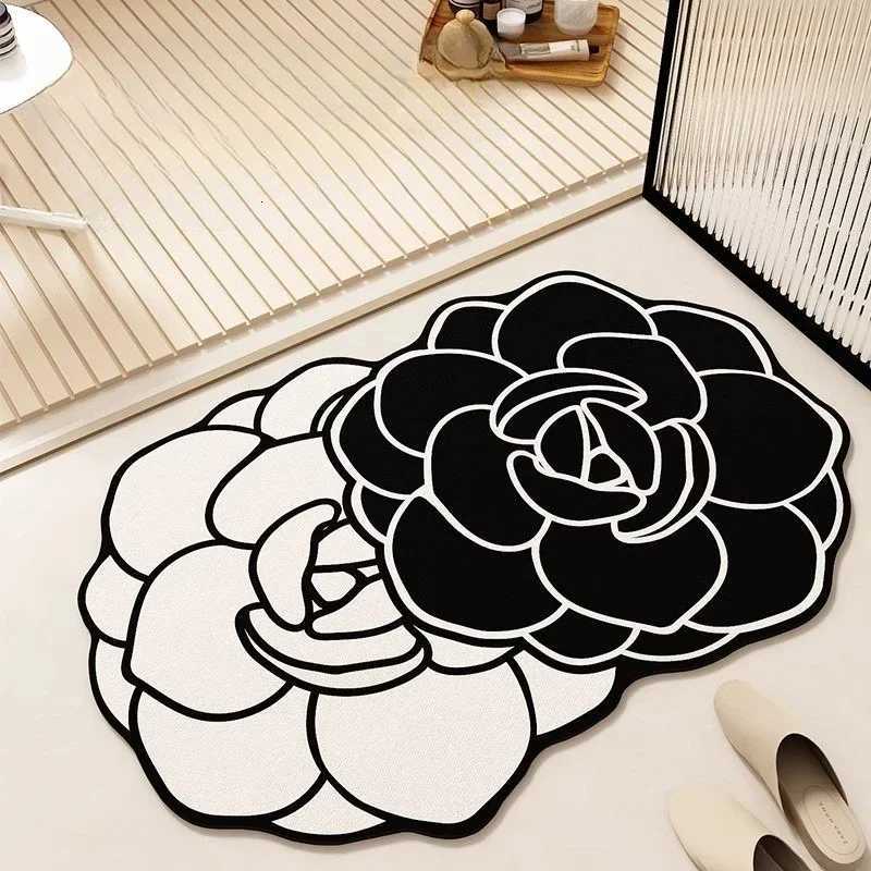 Luxurious Light Luxury French Flowers Carpet Bathroom Entrance Absorbent Floor Mat Door Toilet Nonslip Foot Pad Irregular Minimalist Rugs Y251105