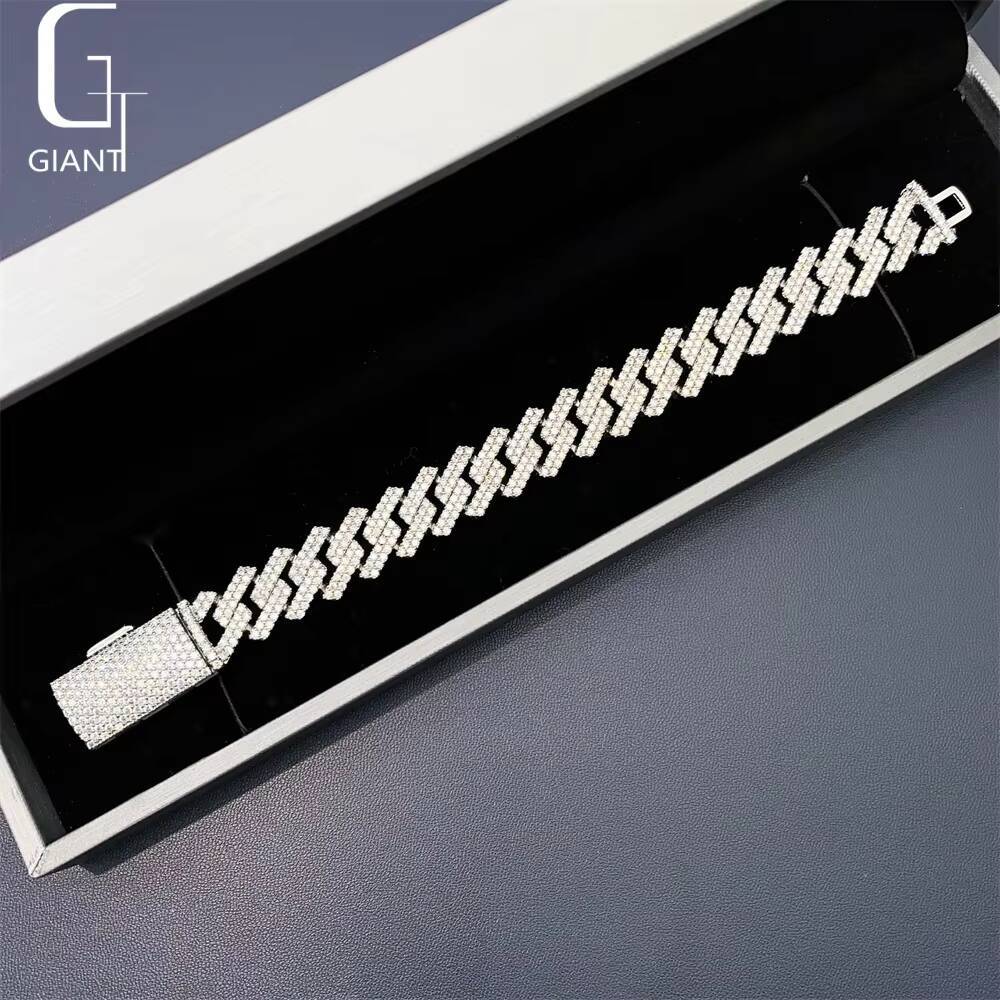 135 mm 2 Row Stone HIP HOP Cuban Jewelry 925 Sterling Silver VVS Moissanite Diamond Cuban Link Chain Necklace Bracelet Unisex