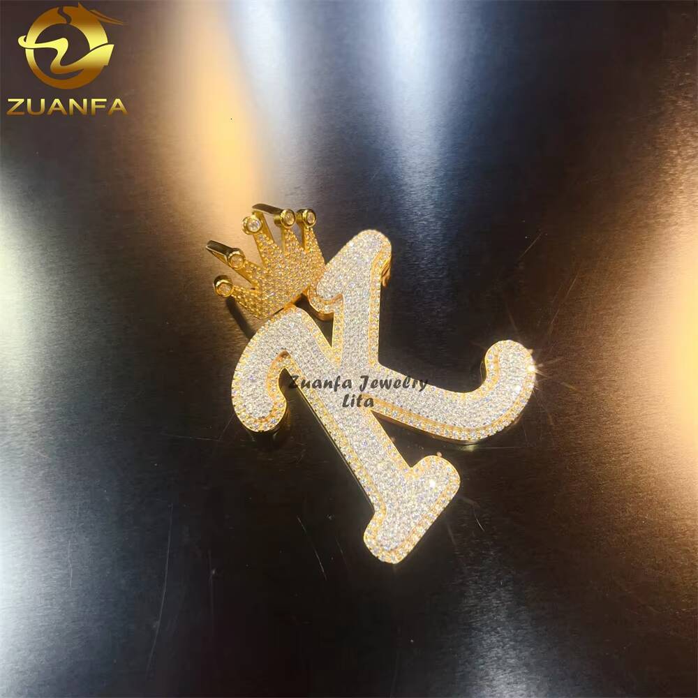 Wholesale Price Hip Jewelry Iced Out Silver Crown Bail Initial Letter K Mens Vvs Moissanite Custom Name Pendant