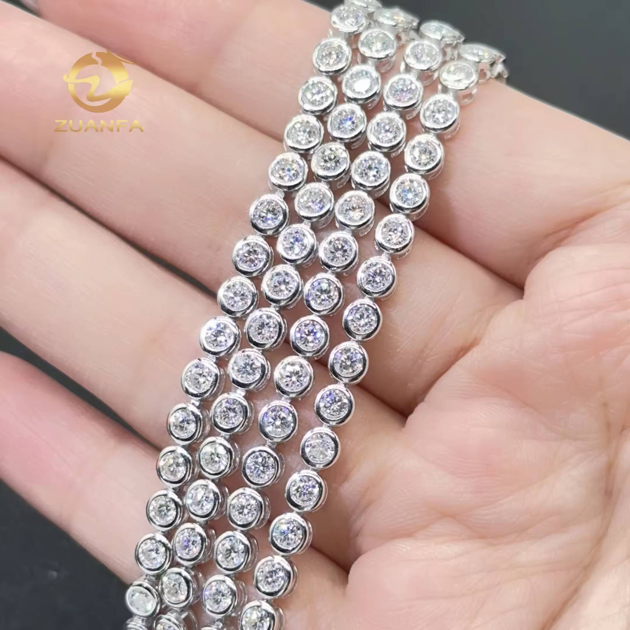 Factory Price Pass Diamond test 3mm Moissanite Tennis Bracelet Bezel Hip Hop 925 Moissanite Tennis Chain Diamond Tennis Necklace