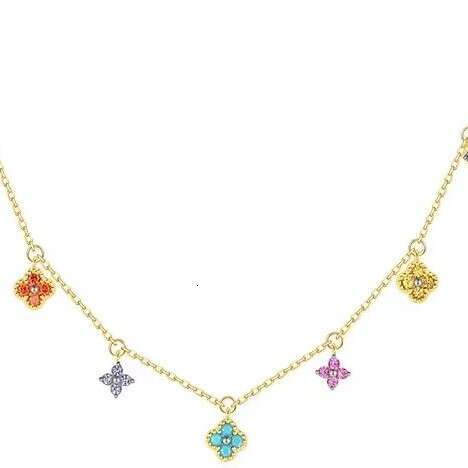 DHCollections Pretty Good Life Chen Yao Same Style S Sier Four-Leaf Clover Flower Colorful Necklace French Light Collarbone Chain