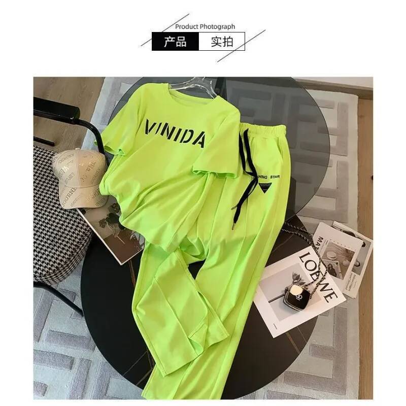 2025 Summer New design Fashion Women's S Set Loose Fashion Top Sports Wide Leg Pants Designer Two Piece Set