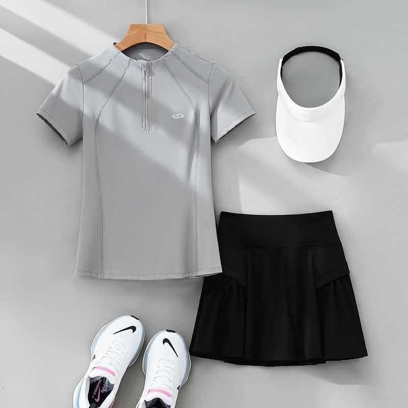 2pcs Tennis Skirt Set Women Summer Sports Suit 2 Piece Fitness Top Skort Sets Ladies Golf Wear Set Sportswear Outfits 2025 y250709