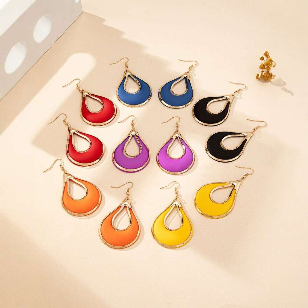 DHEssentials 2025 Hollow Drop Earrings - Waterdrop Shape, Multi-Color Painted, Bold Retro