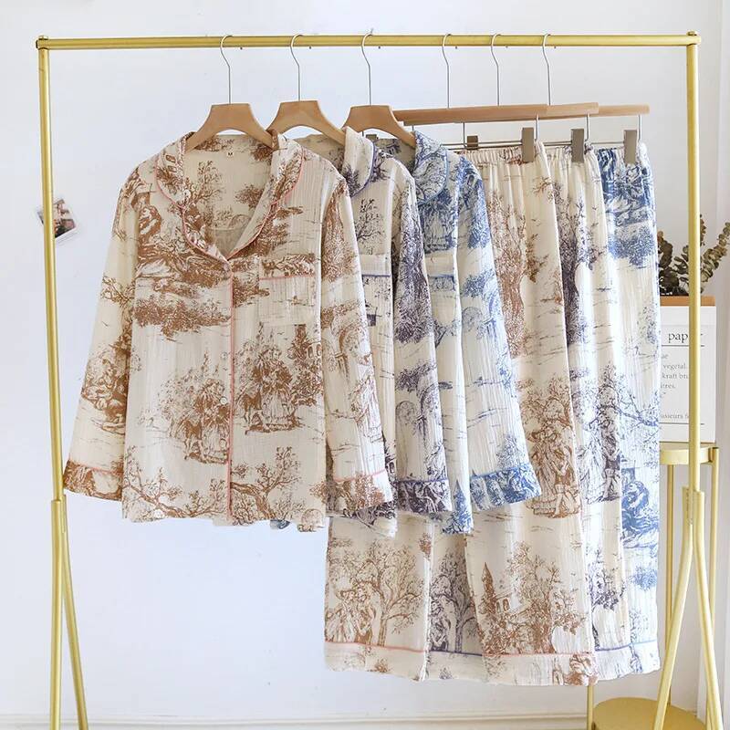 design 2025 Korean style new two-piece sleepwear for women, designed by spring ink print women's sleepwear and home wear