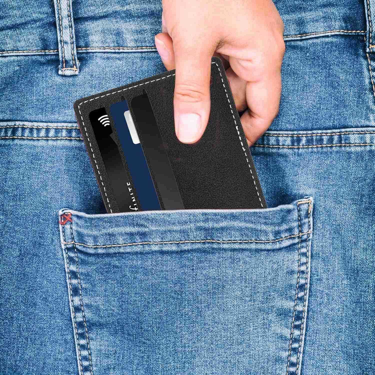 Holder Minimalist Slim Wallet Small RFID Blocking Card Cases Compact Thin Front Pocket with ID Window for Women MenBlack Z250906