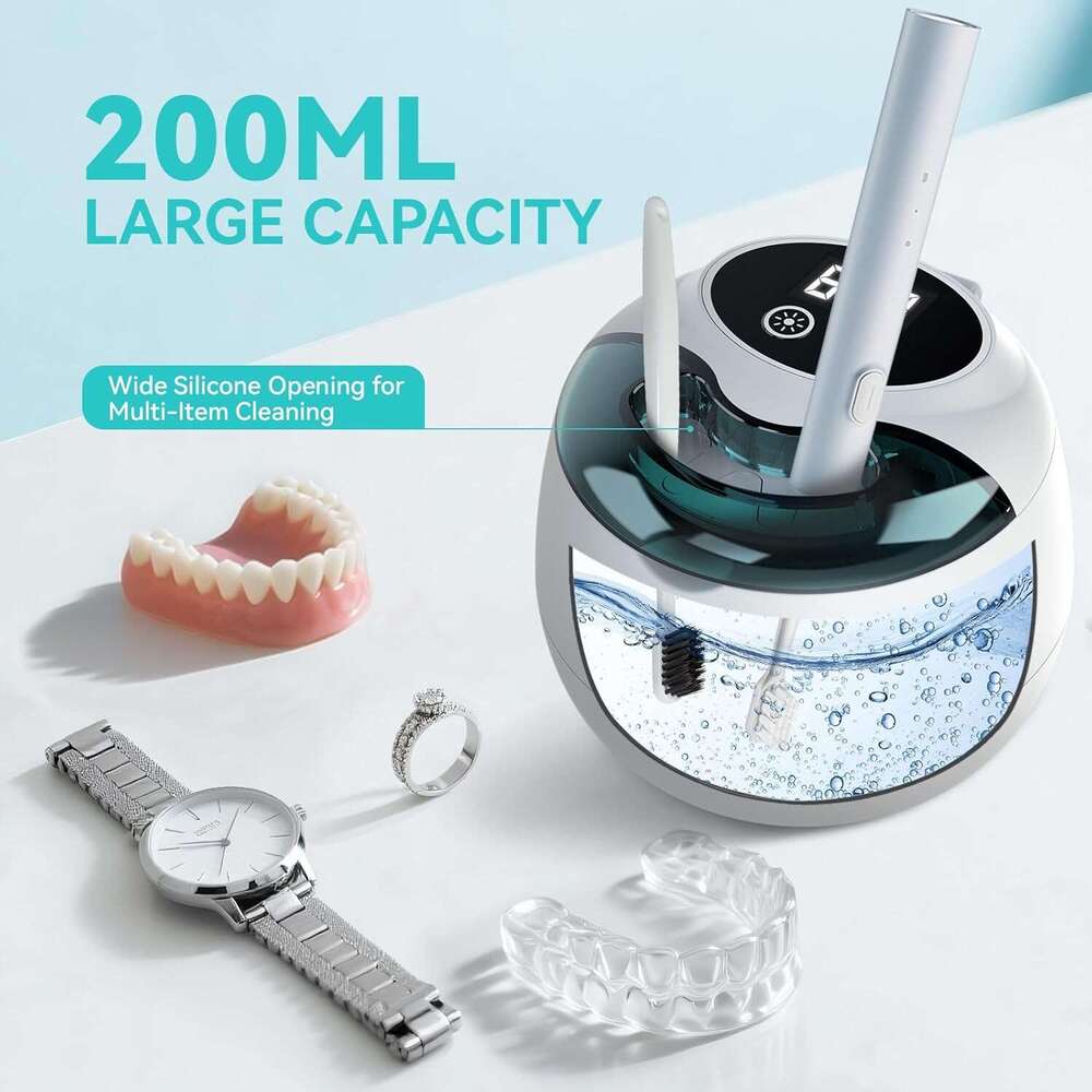 Denture - 45kHz Retainer hine with 200ML Dental Pod, 9 Modes Ultrasonic Cleaner for Denture, Mouth Guard Clenching, Aligner, Braces, Toothbrush, Jewel