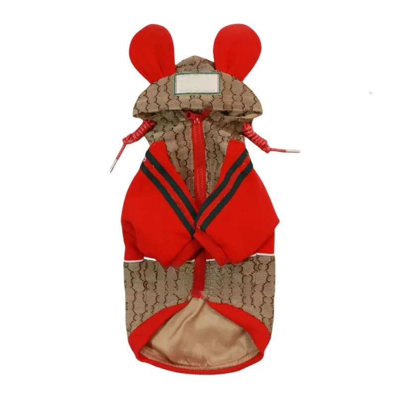 Designer Clothes Classic Lettering Pattern Apparel Small Dog Bunny Ears Hoodies Warm Puppy Pet Cold Weather Coat with Hat Winter Jacket for Dogs S A87