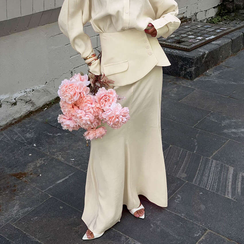 Autumn Winter New Long Sleeve Shirt Waist Cinch Half Skirt Set Design Sense Elegant Fashion Commuting B5