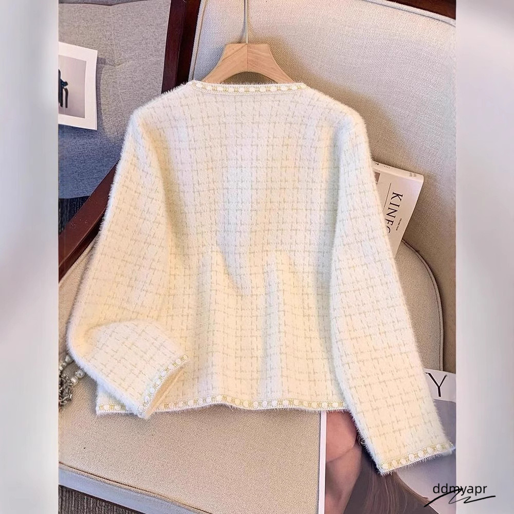 Knitted Cardigan Jacket French Style Fashionable Elegant Women Spring Autumn Ddmydec Socialite Imitation Mink Veet 250721