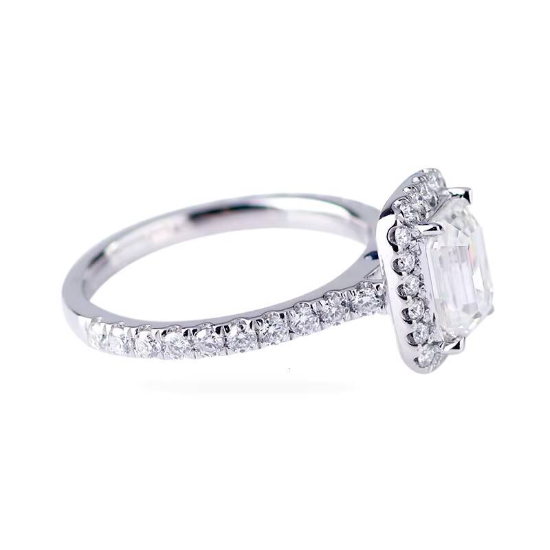 18carat white gold 6x8mm colorless DEF VVS emerald cut moissanite diamond halo ring for wedding