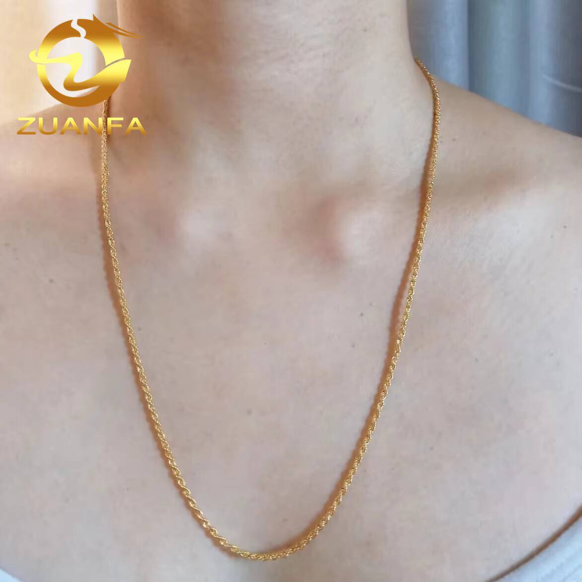 Trendy AU750 18k Solid Real Gold 16mm 18mm 25mm Rope Chain Necklace Link Chain Fashion Jewelry Pure Yellow Gold Rope Chain
