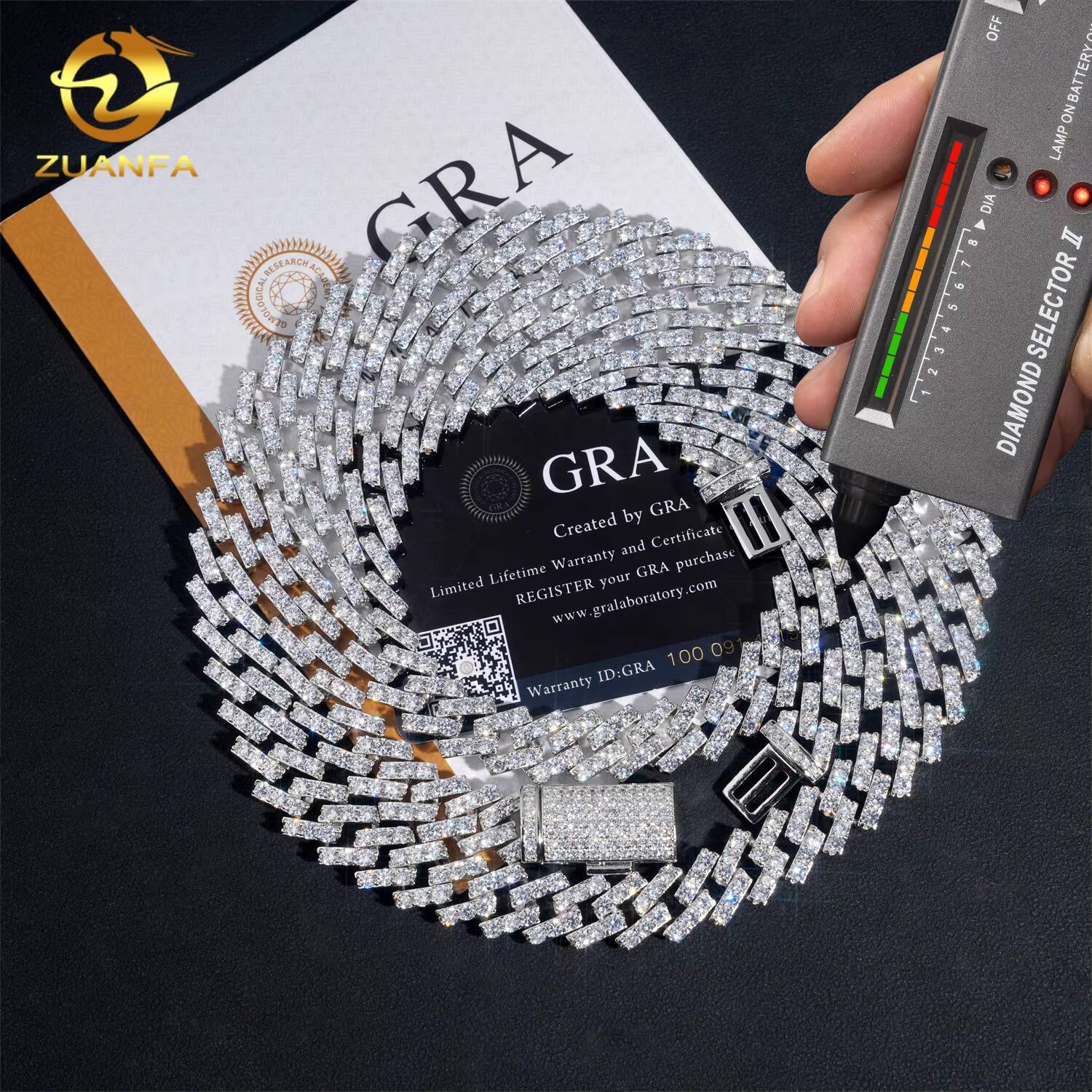 Iced Out Moissanite Chain Cuban 126mm 1Row 925 Silver Cuban Link Chain Moissanite Hip Hop Jewelry