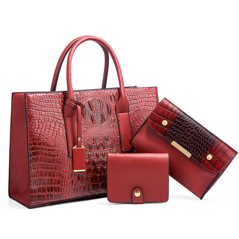 New Crocodile Pattern Handbag for Women Trendy Fashion Shoulder Large Capacity Three-Piece Set Mother and Child Bag