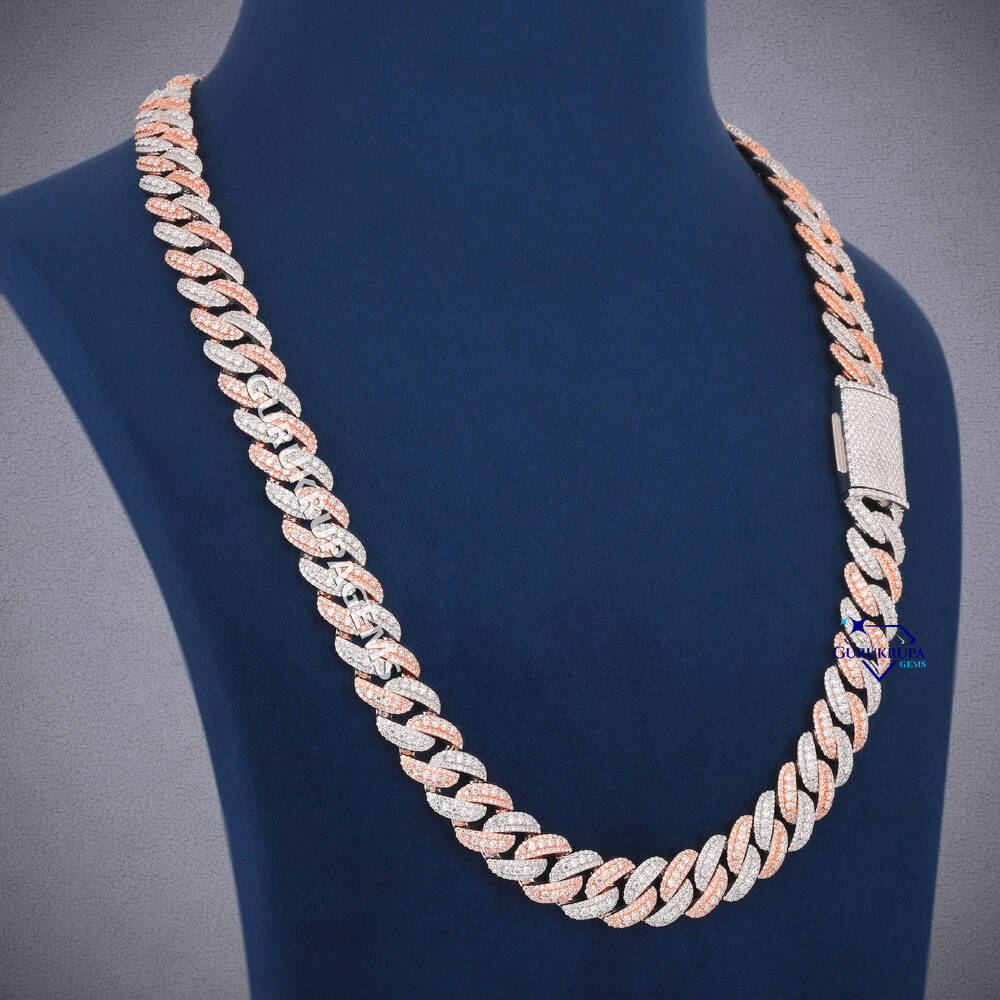 Wholesale VVS Moissanite Iced Chain for Mens 13mm22mm Wide 925 Solid Silver Diamond Rapper Cuban Link Necklace