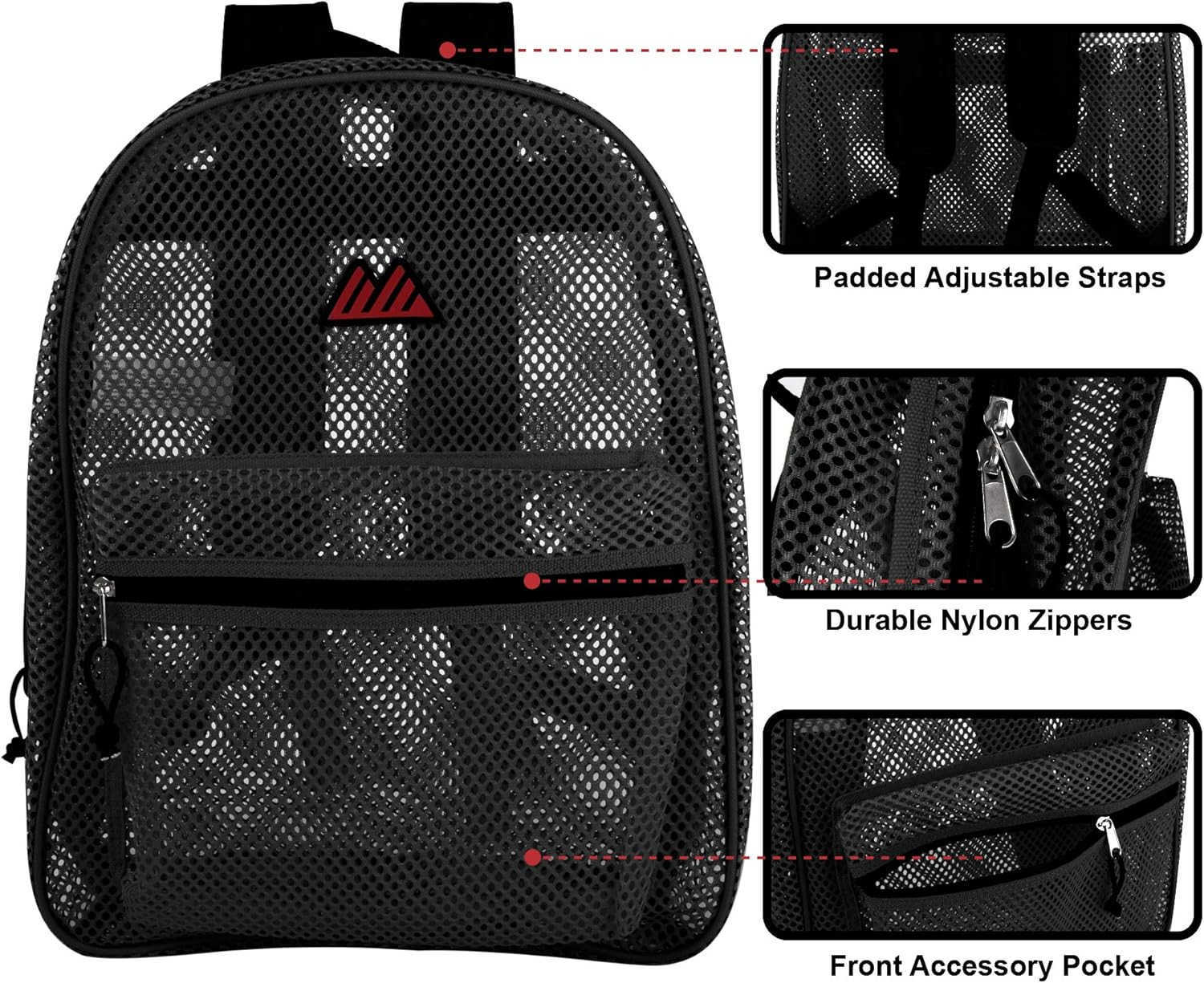 Ridge Mesh Backpacks for Kids Adults School Beach and Travel Colorful Transparent Mesh Backpacks with Padded StrapsZ250906