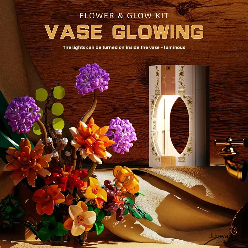 Dandelion Building Ddmydec Blocks - 890 PCS Flower Bouquet Model Brick Set With Light, DIY Desktop Decoration, Holiday Gifts