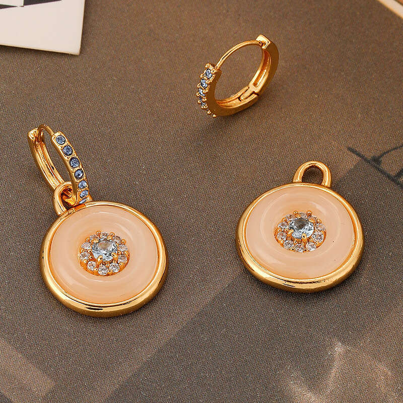 DHpet Unique New Chinese Style Two-Way Wear Micro-Inlaid Zircon Peace Buckle Fashionable Elegant Versatile Earrings