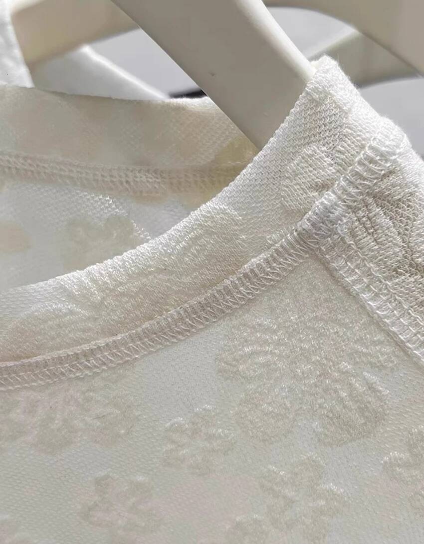 2025 Summer New Women's Mesh design Jacquard T-shirt Solid Color Round Neck Short Sleeve Thin Top Korean Elegant Women's Designer Fashion T-