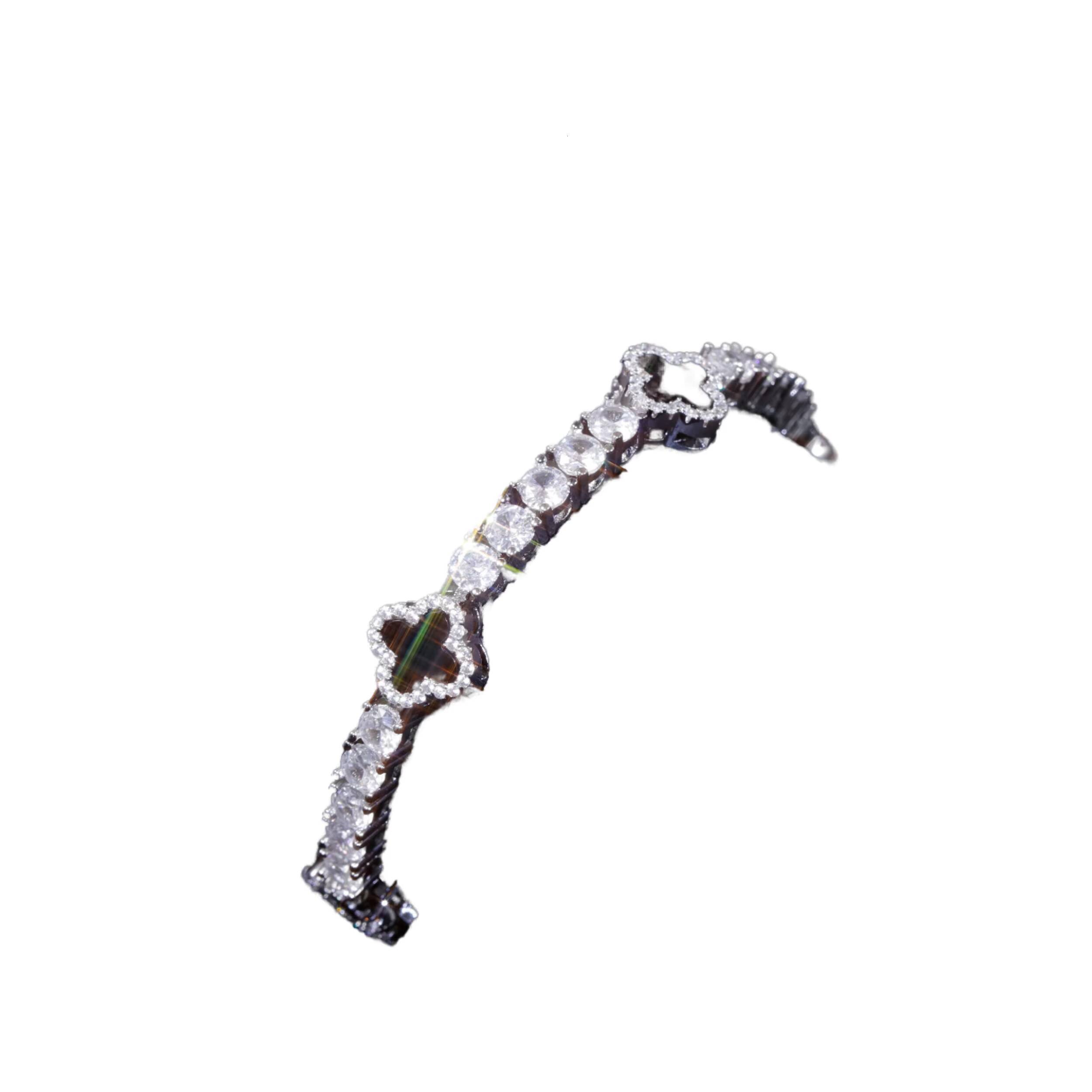 Fashion S925 Silver Tennis Bracelet 345mm Mossanite Natural Black Agate Onyx Clover Tennis Chain Gold Sterling Silver Jewelry