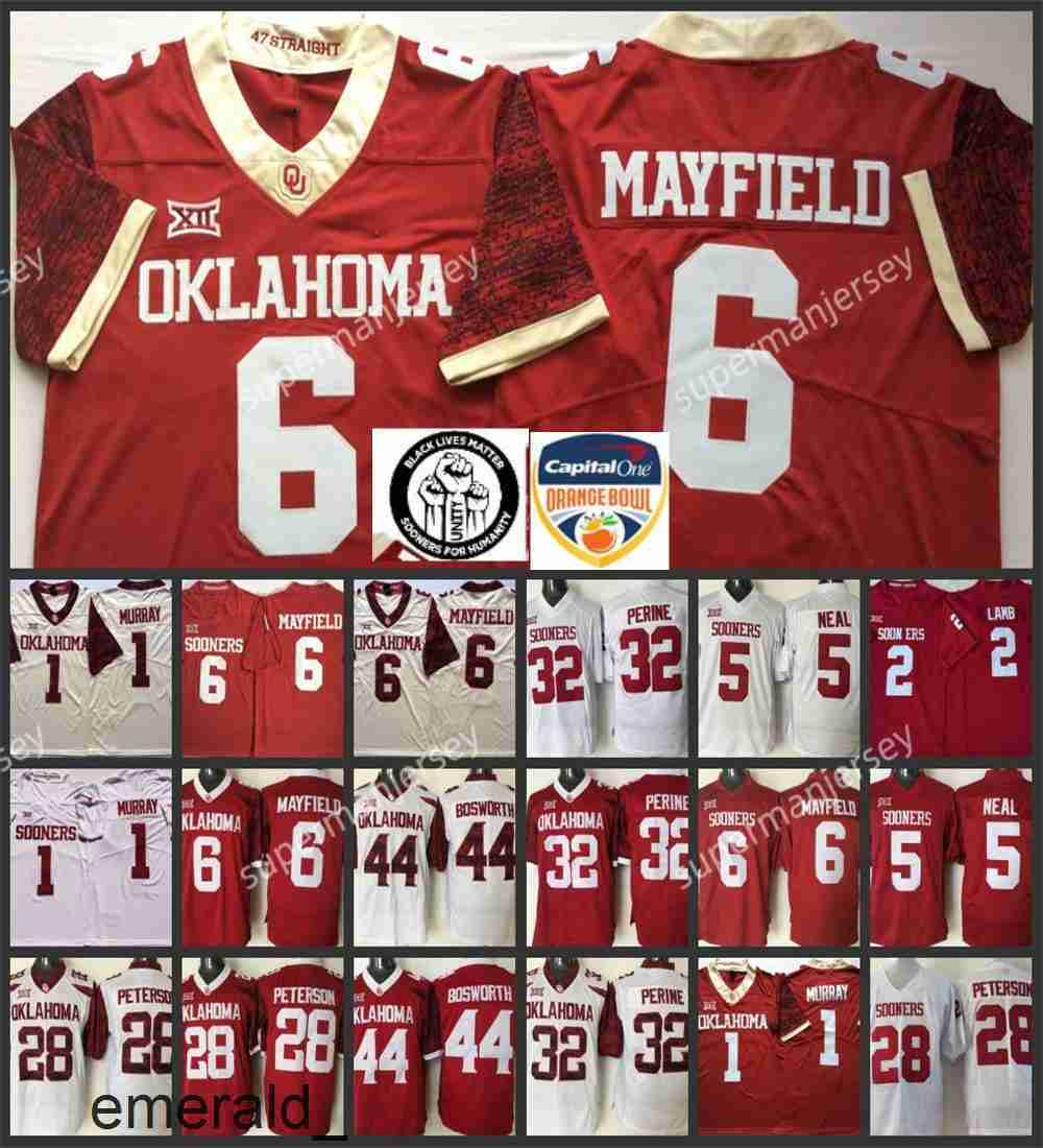 Stitched Oklahoma Sooners college Football Jerseys 1 Kyler Murray Baker Mayfield Jalen Hurts CeeDee Lamb Marquise Brown Adrian Peterson Brian Nice clothes