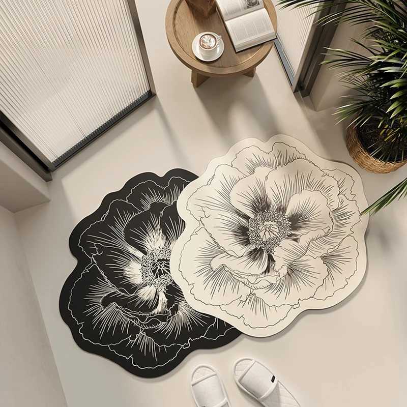 Luxurious Bathroom Floor Mat Waterabsorbing Nonslip Dirtresistant Carpet Flower Diatom Mud Specialshaped Rug Door Home Decoration Mats Y250908asw