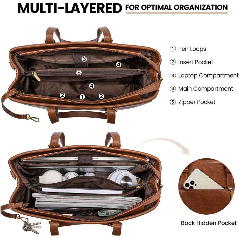 Large Capacity PU Leather Single Shoulder Tote New Fashion Versatile Commuter Bag Women's Handheld Briefcase