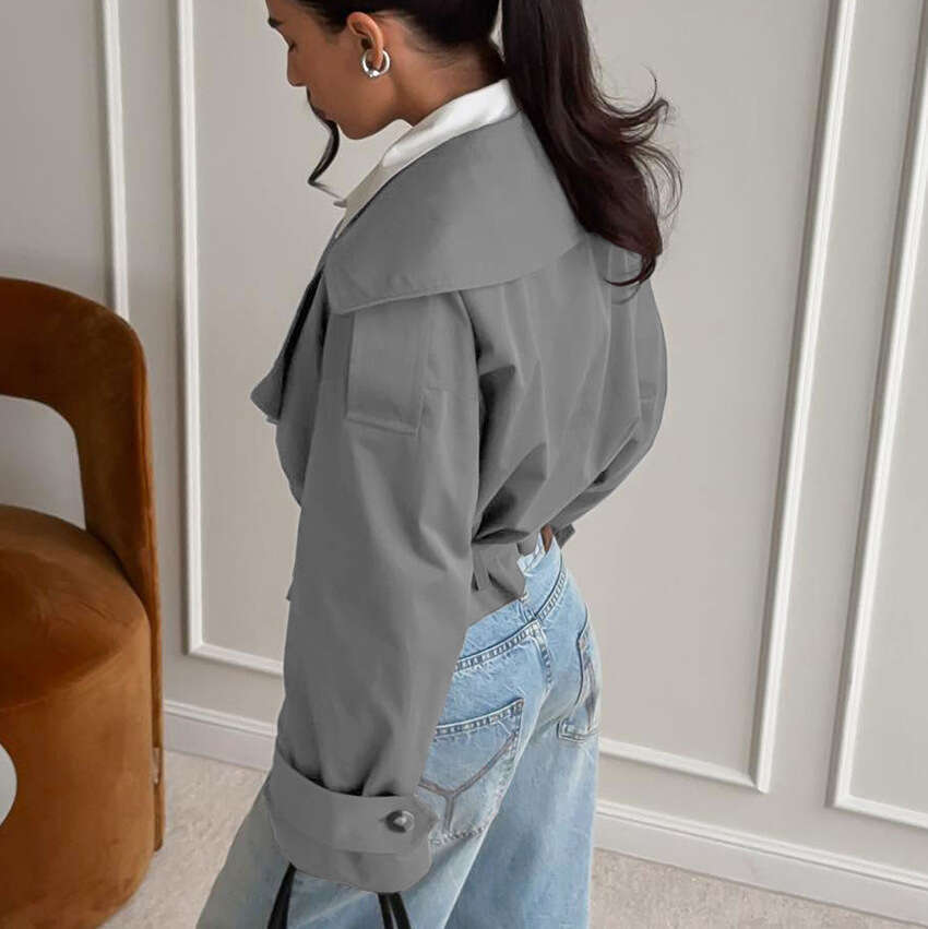 Autumn Winter New High-End Lace-Up Lapel Long Sleeve Windbreaker Women, Stylish And Elegant Design For Commuting B3