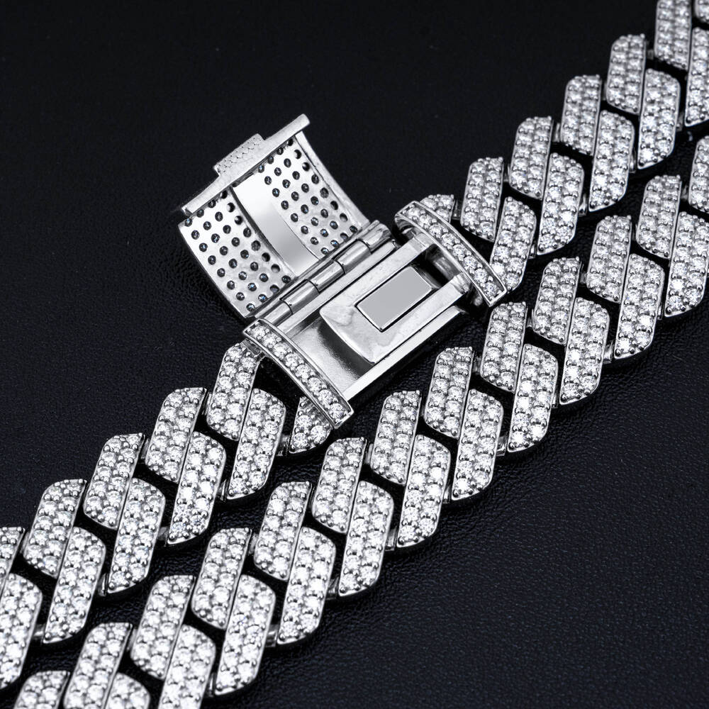 Luxury 1012mm Moissanite Cuban Chain 925 Silver Iced with D VVS GRA Certificate Two Tone 2 Rows Cuban Link Necklace