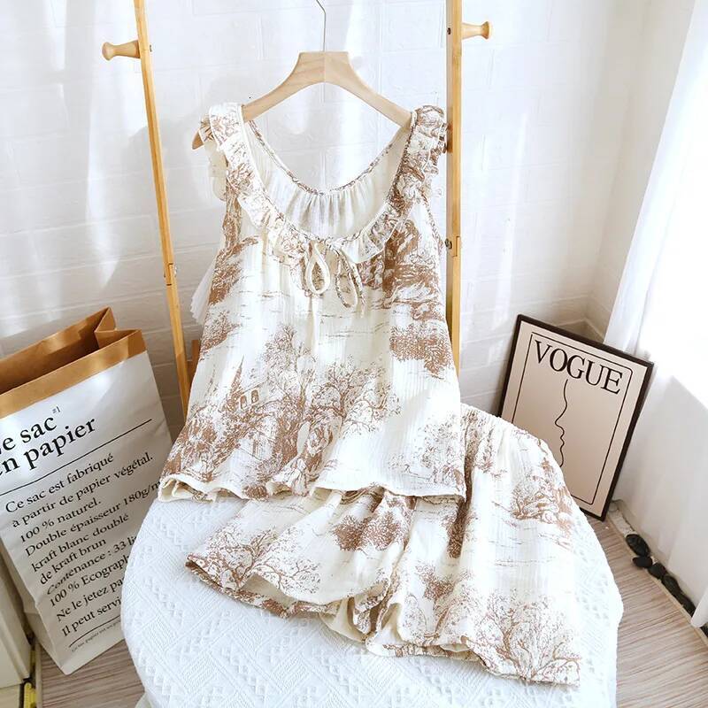 2025 New Cotton design Cute Sleepwear Summer Sleeveless Women's S Underwear Set Sleepwear Female Underwear Sleepwear Designer Sleepwear Set