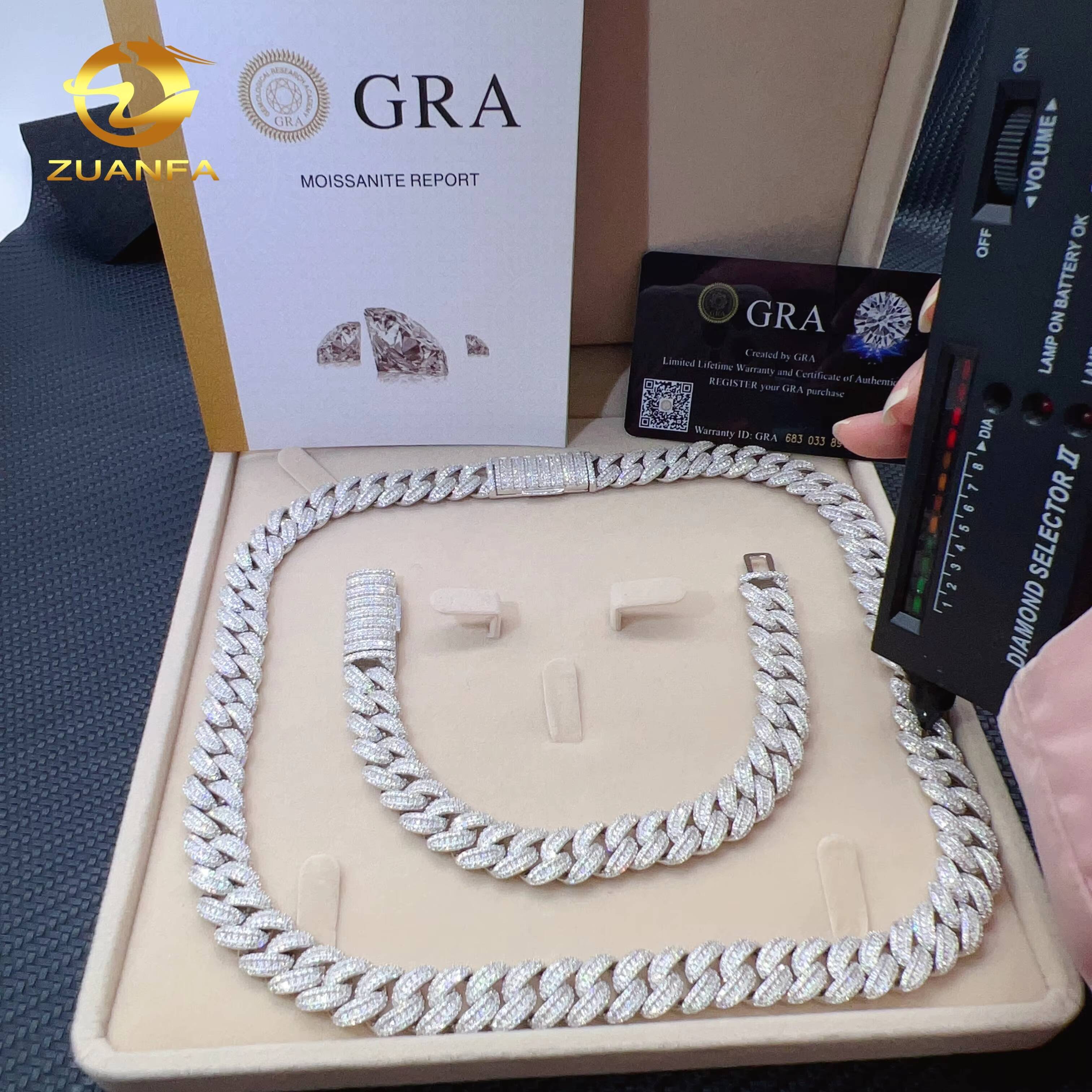 13mm Luxury VVS Moissanite Diamond Sterling Silver 925 Cuban Link Chain Moissanite Iced Out Cuban Link Necklace