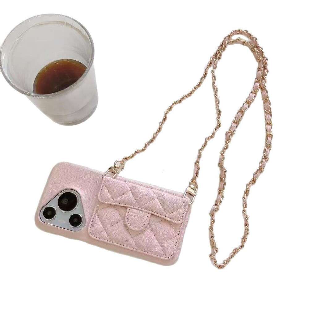 DHgargets Chanel Style Lychee Pattern Chain for iPhone 15 Pro Max, Apple 13, Crossbody 12, Internet Celebrity 16 Phone Case Caviar