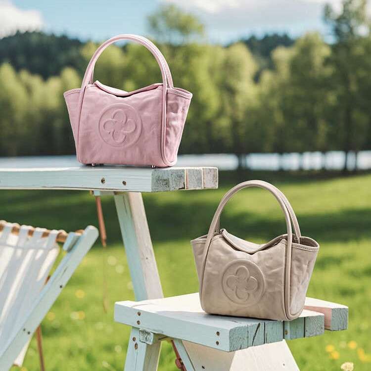 Summer New Angel First Layer Cowhide Pleated Single Shoulder Crossbody Women Kaisile Pink Handheld Basket Bag