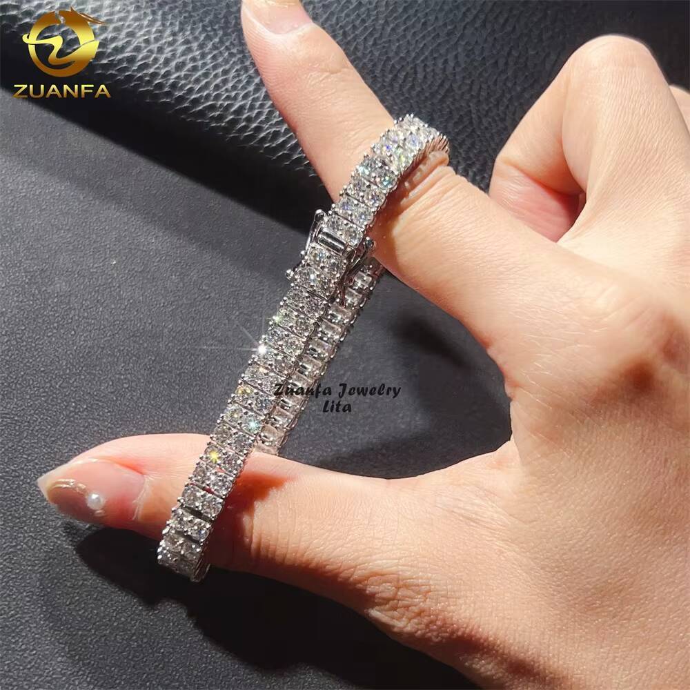 Pass Diamond Tester 925 Silver 3MM Moissanite Double Rows 6MM Width Tennis Chain Bracelet
