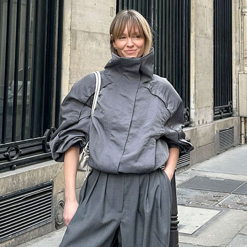 Autumn Winter New American Style Gray High Trench Coat Women Outdoor Jacket Stand Collar Windbreaker B3