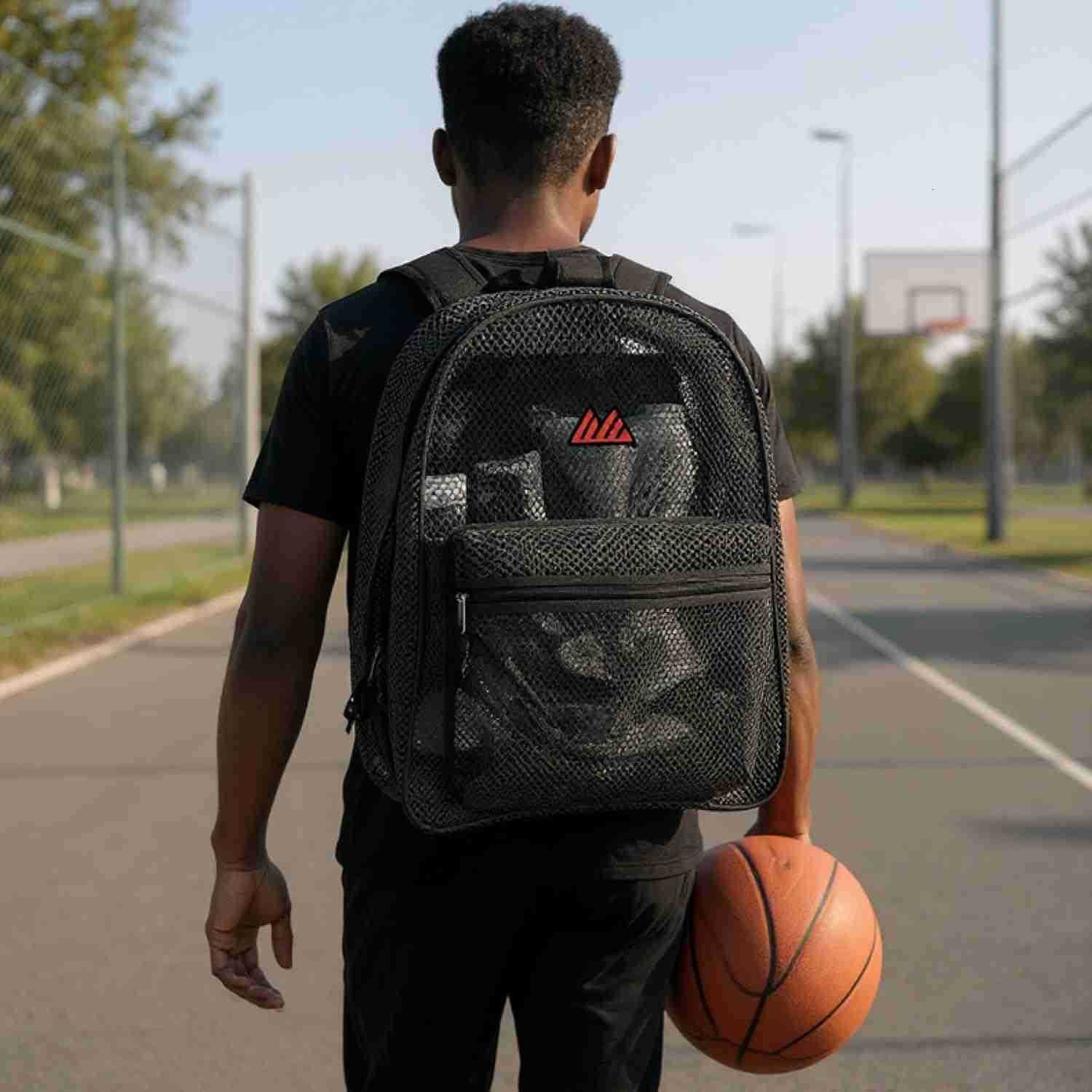 Ridge Mesh Backpacks for Kids Adults School Beach and Travel Colorful Transparent Mesh Backpacks with Padded StrapsZ250906