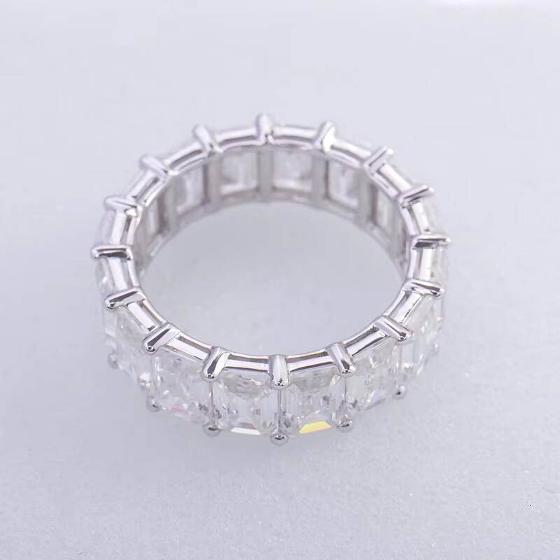 Popular 14k White Gold 4x6 Moissanite Emerald Cut Eternity Band