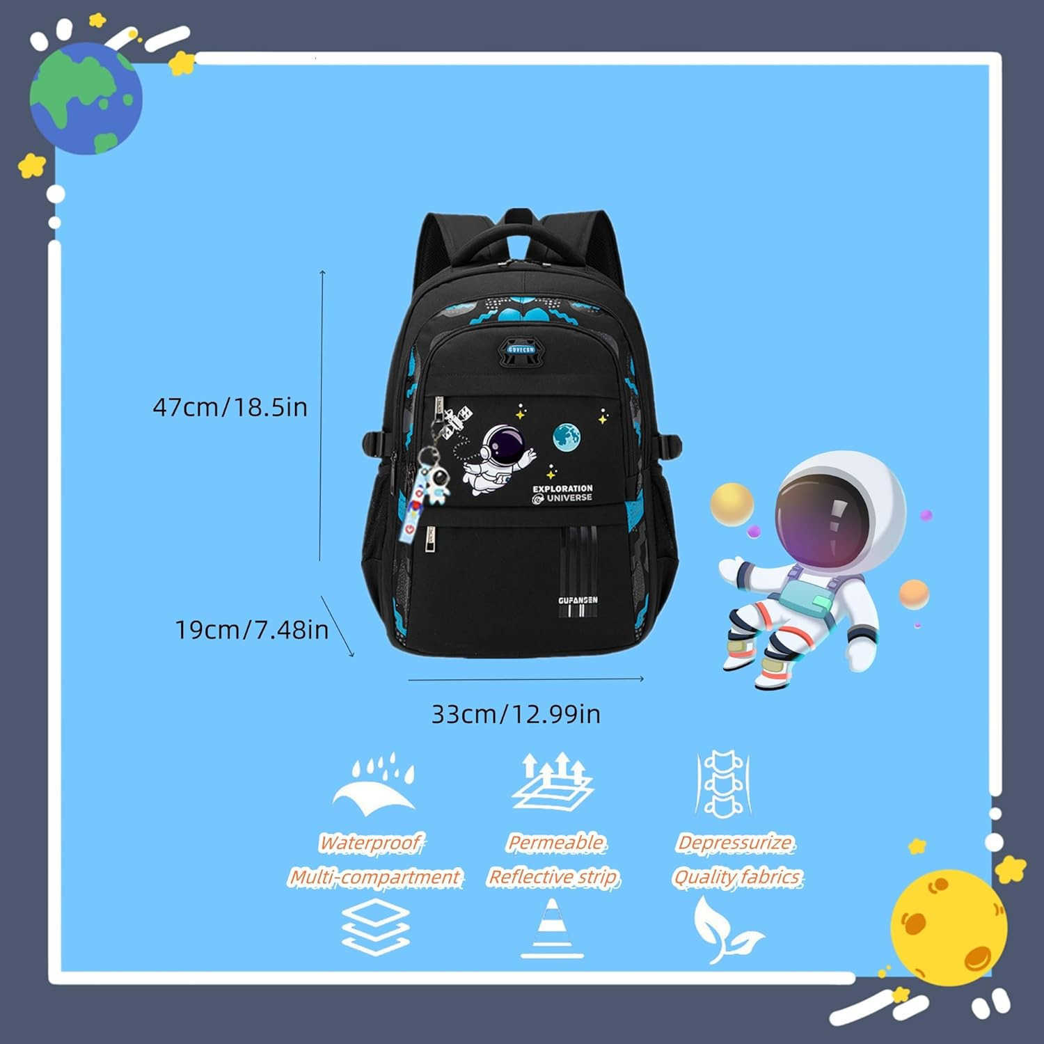 Backpack Astronaut Sports Kids Backpack Space Schoolbag for GirlsBoys Elementary Student BookbagZ250906