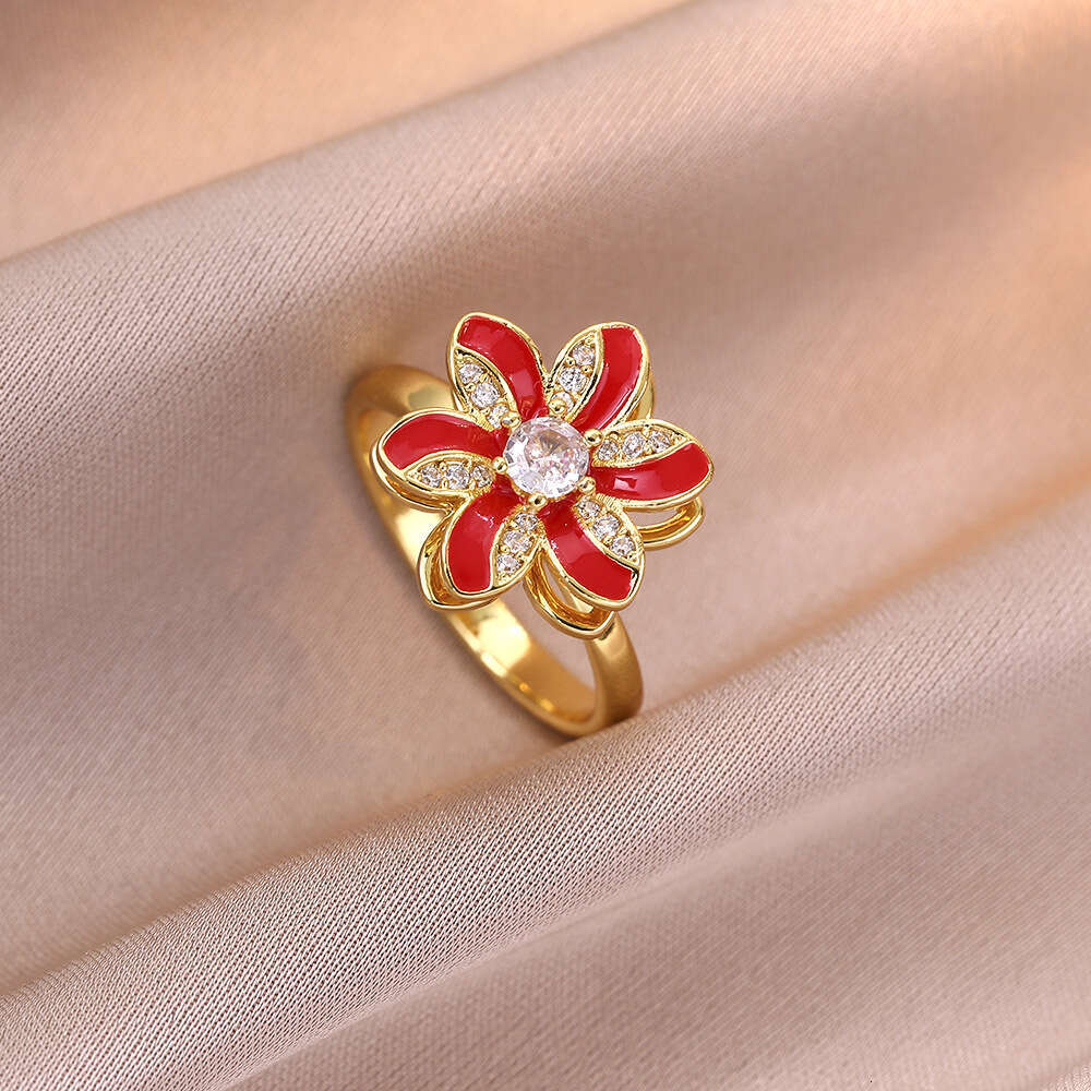 DHpet New European - American Style Flower - Shaped Rotating Zircon - Inlaid Open - End Ring for Women