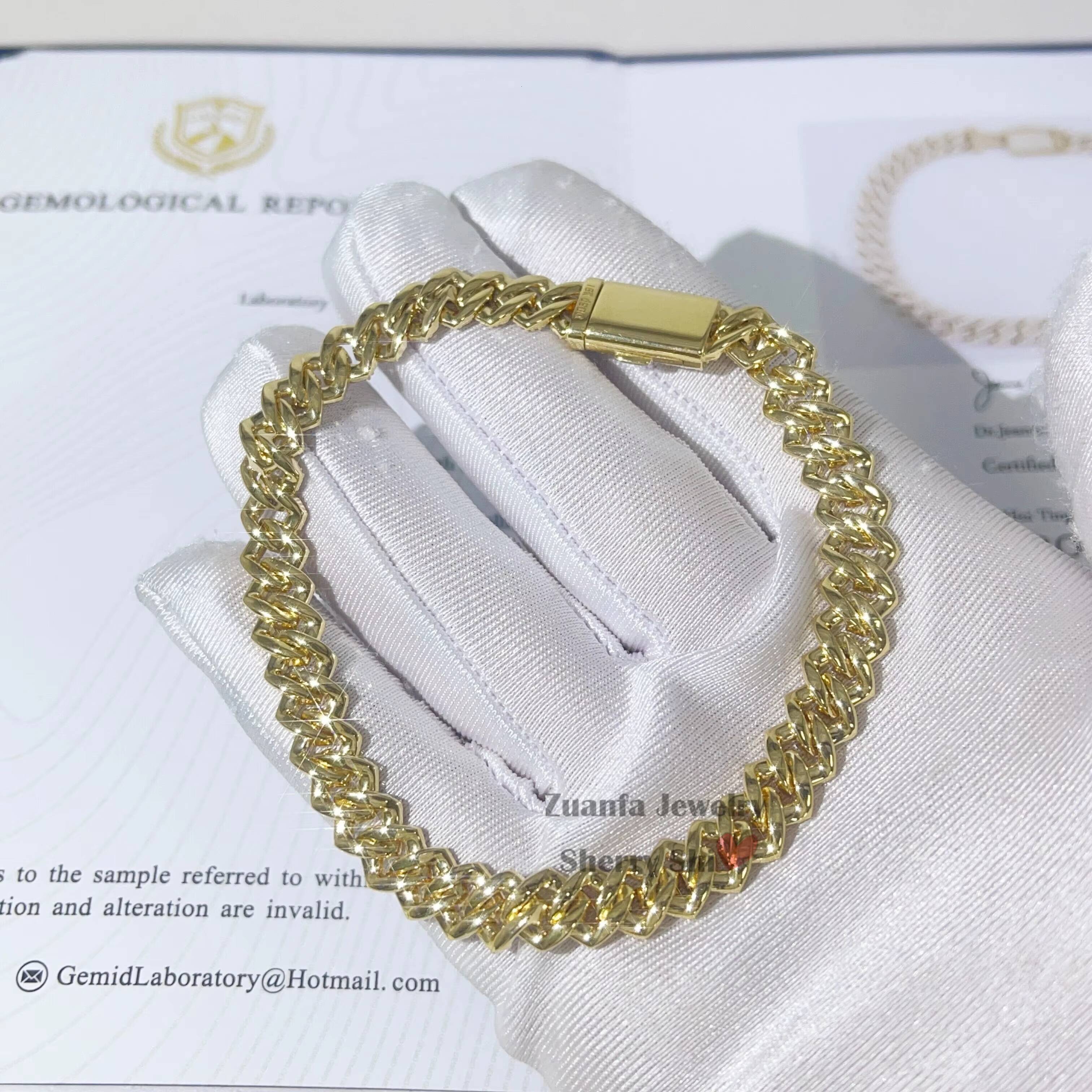 2687G Hip Hop Iced Out Men Women Not Moissanite 8MM 18K Solid Gold 8MM Lab Grown Diamond Cuban Bracelet