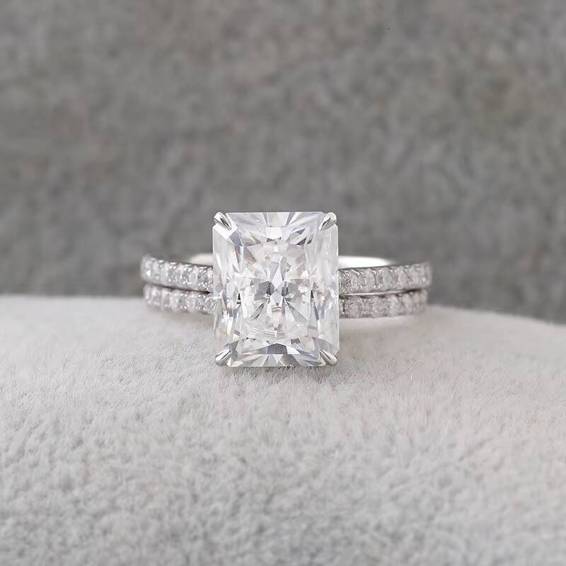 Custom Band Set Radiant Cut 4ct 14k White Gold Diamond Wedding Rings Solitarire Jewelry Women Moissanite Luxury Ring