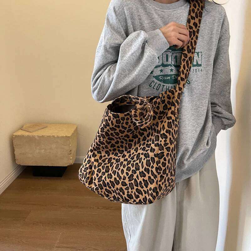 LEFTSIDE Leopard Design 2024 Korean Fashion Big Crossbody Bags For Women Travel Handbag Lady Shopper Shopping Shoulder Bag