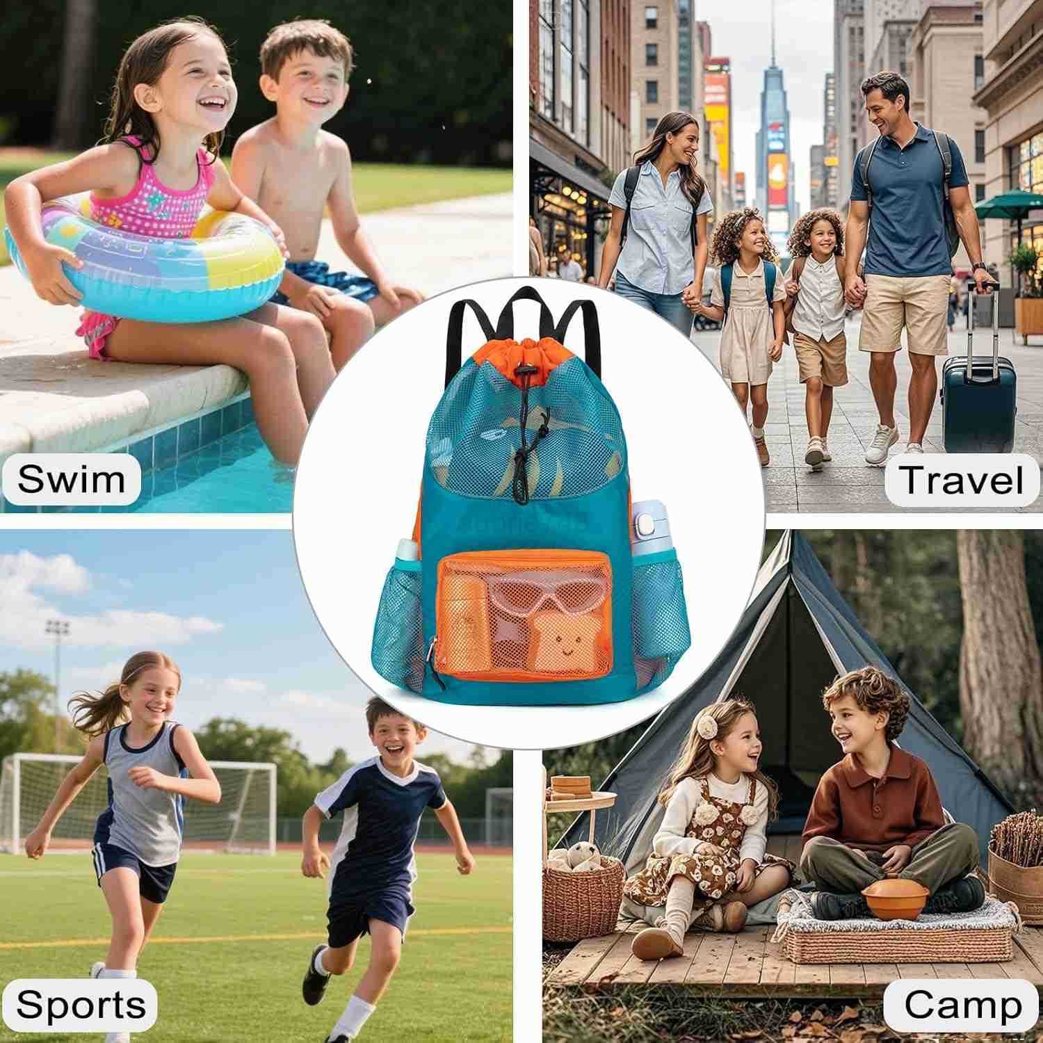 Bag for Kids Drawstring Backpack for Boys Lightweight Mesh Beach Backpack Swimming Pool Sports Gym String Bag GreenZ250906