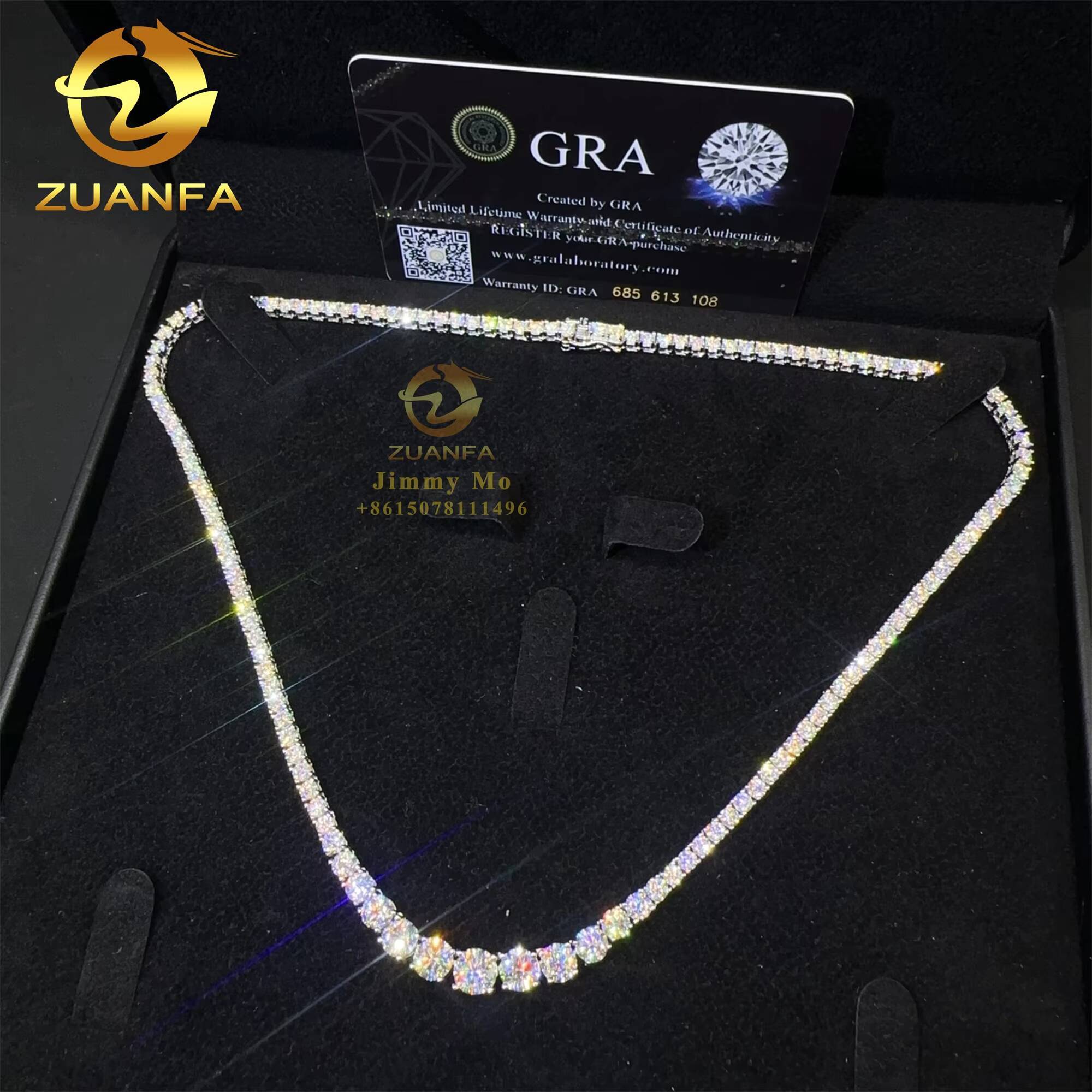 Fashion Women Female Gift Jewelry VVS Moissanite Tennis Chain 925 Sterling Silver Hip Hop Cluster Tennis Chain Necklace