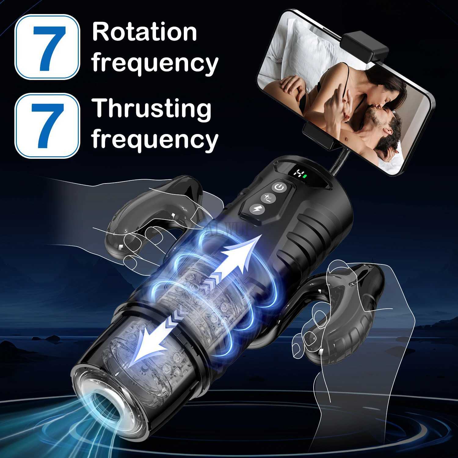 Automatic Telescopic Male Masturbator 7 Thrusting Rotating Modes Pocket Pussy Blowjob Sex Machine Penis Pump Piston Mastubator W250906