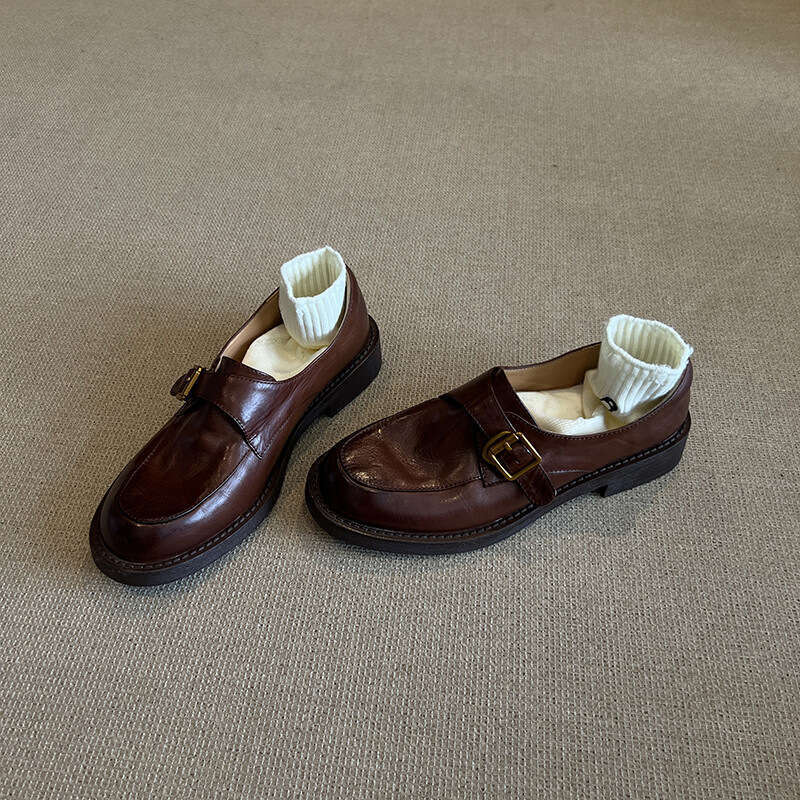 Cowhide 2025 Designer Shoe Genuine Thick-Soled Loafers Spring and Autumn Single Black British College Style Women's Leather Shoes