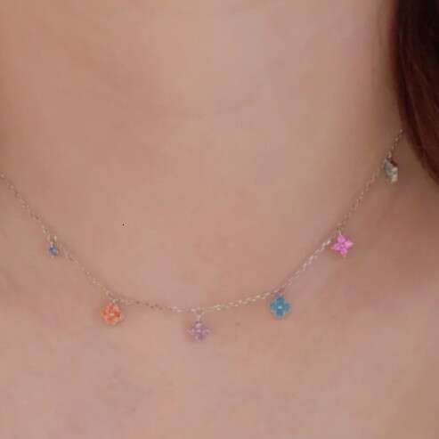 DHCollections Pretty Good Life Chen Yao Same Style S Sier Four-Leaf Clover Flower Colorful Necklace French Light Collarbone Chain