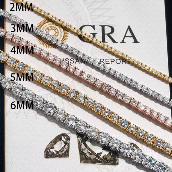 Cheapest Price Hip Hop 925 Silver 2mm 3mm 4mm 5mm 6mm 6.5mm VVS Moissanite Diamond Bracelet Necklace Moissanite Tennis Chain