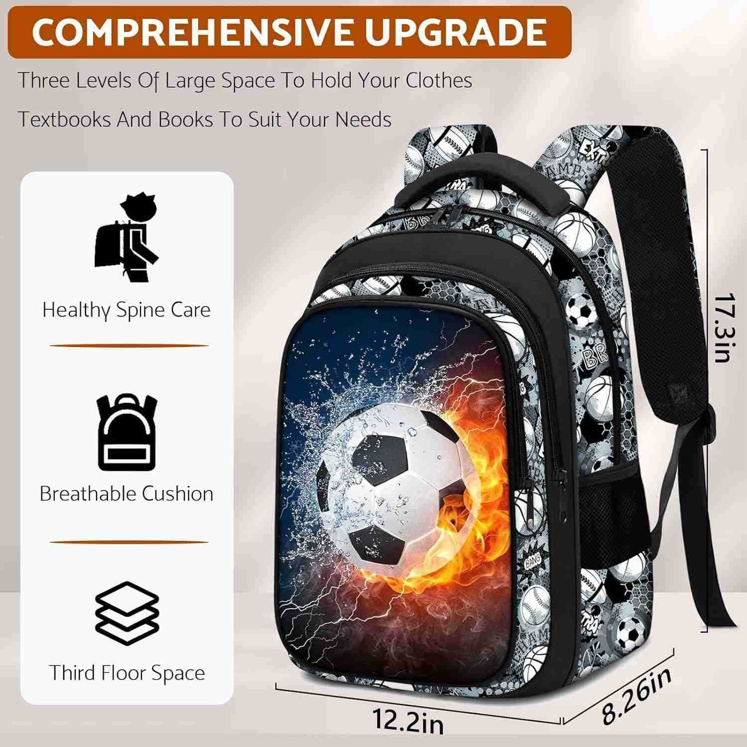 Backpack for Boys Soccer Boys Backpack for Kids Children Teens Elementary Middle School 17 Sport Bookbag Travel Back Pack for Age 618Z250906